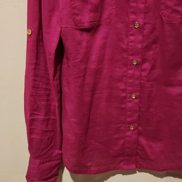 ❤️ TORY BURCH BRIGETTE FITTED BUTTON DOWN COTTON SHIRT / TOP IN MAGENTA, 6 - Picture 5 of 13